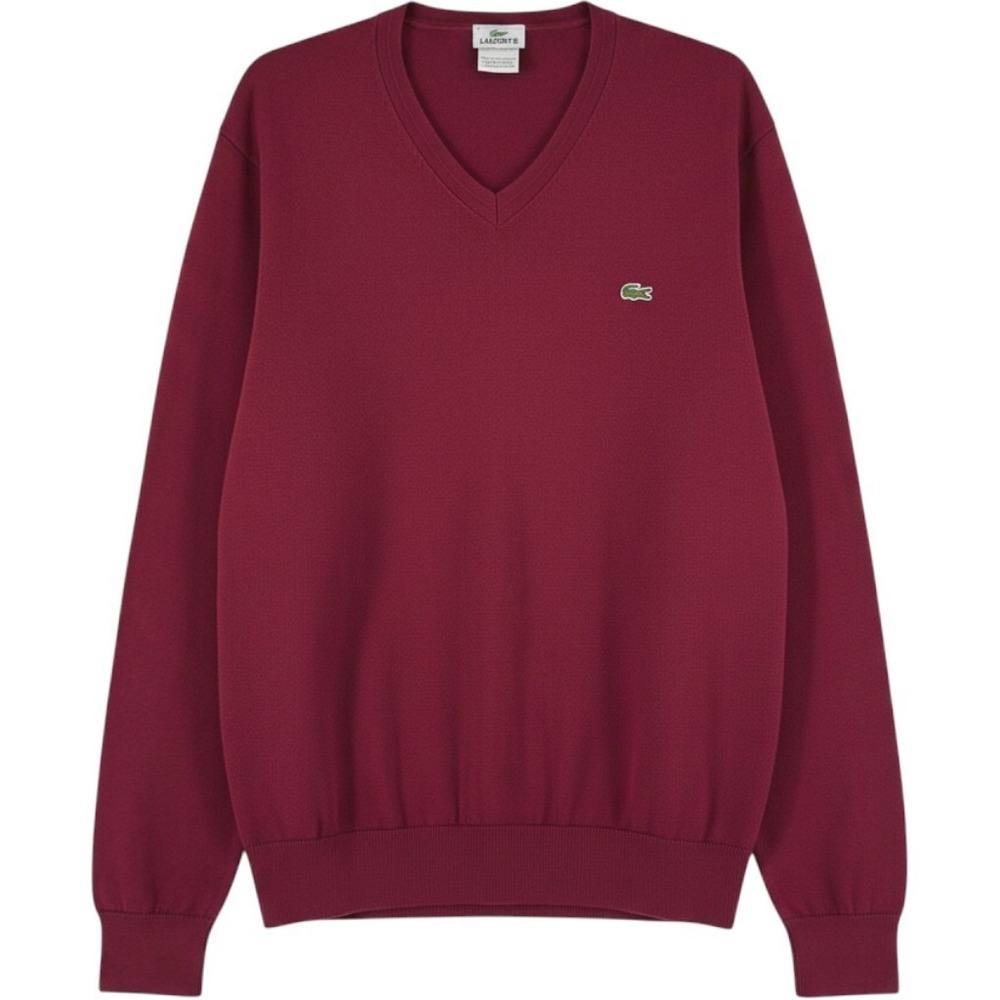 Lacoste V-Neck Pullover Sweater Men's 7 (2XL) Maroon Preppy Old Money